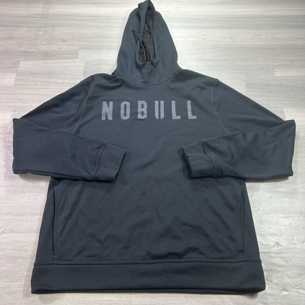NOBULL Hoodie Mens Large Black Fleece Pullover Sweatshirt Logo Gym Training